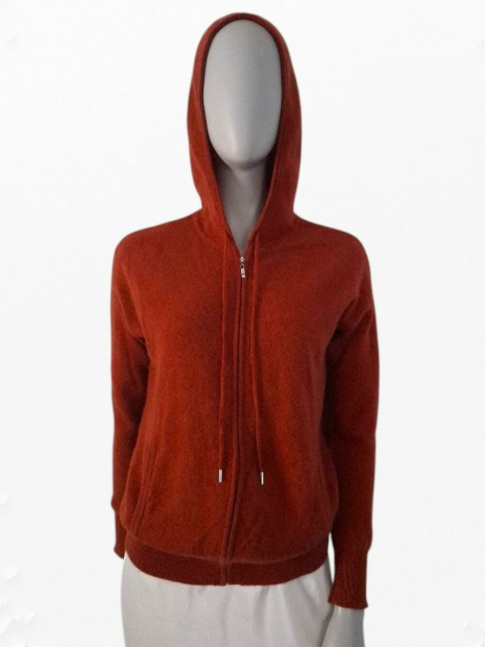 100% Cashmere Zip Up Hoodie Pumpkin Orange S Long Sleeve Charter Club Sporty EUC